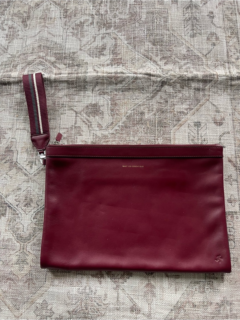 WANT Les Essentiels Barajas Burgundy Leather Double Zip Pouch